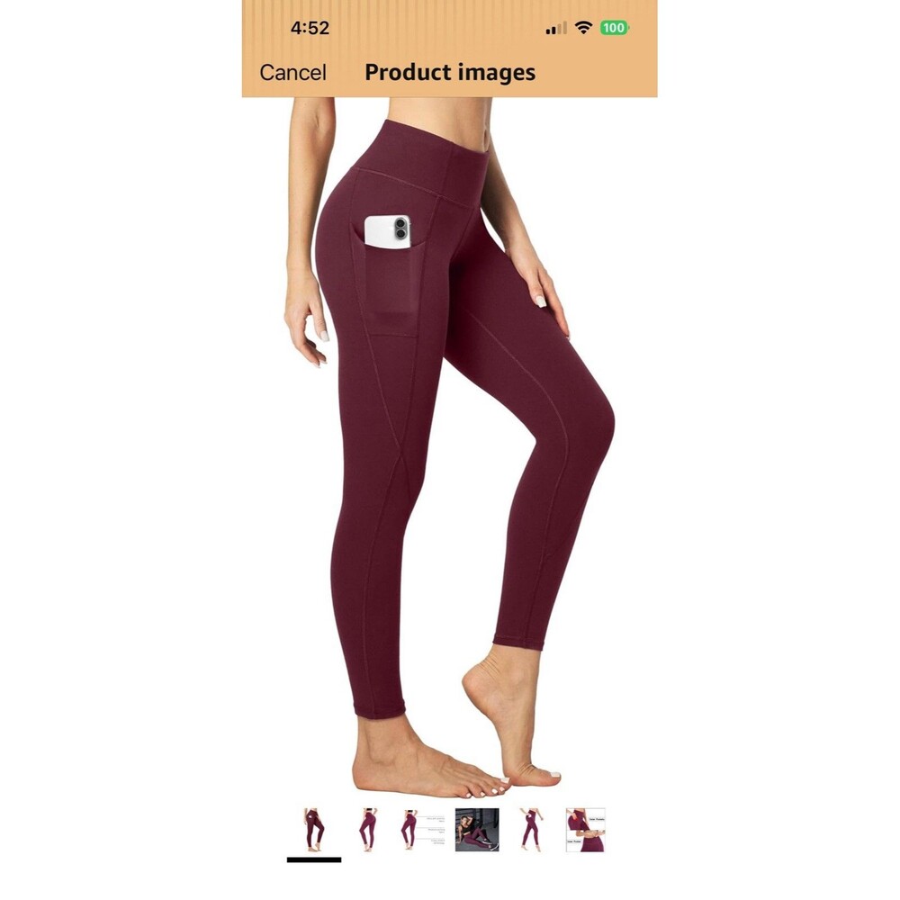 Heathyoga Leggings with Pockets for Women Tummy Control High Small Wine Red